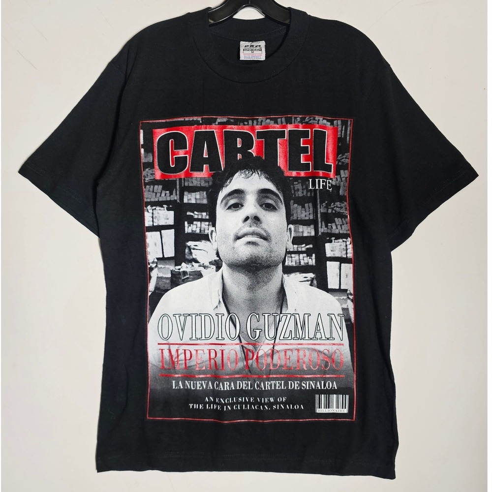 Pro Club Mens Ovidio Guzman Cartel Life Imperio Poderoso Graphic T-Shirt Black M